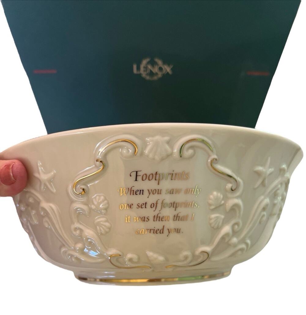 Vintage Lenox Bowl Footprints In the Sand Poem NEW IN BOX Embossed (B)